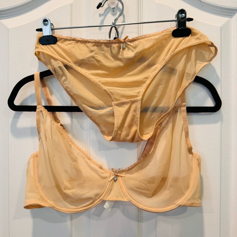 Varsbaby Tan Sheer Bra & Panties 40E / XXL